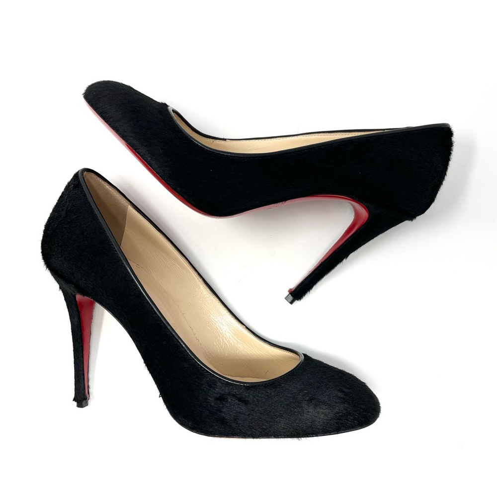 NEW Christian Louboutin Fifi Pony Hair High Heels Shoes Pumps Black Simple 37 7 - Picture 5 of 11